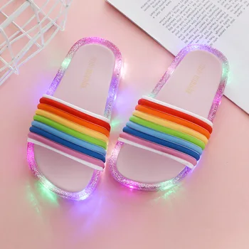 

2020 New Children Led Flashing Rainbow Flip Flops Striped Toddler Girl Jelly Slippers Summer Kids Girls Luminous Slipper Shoes