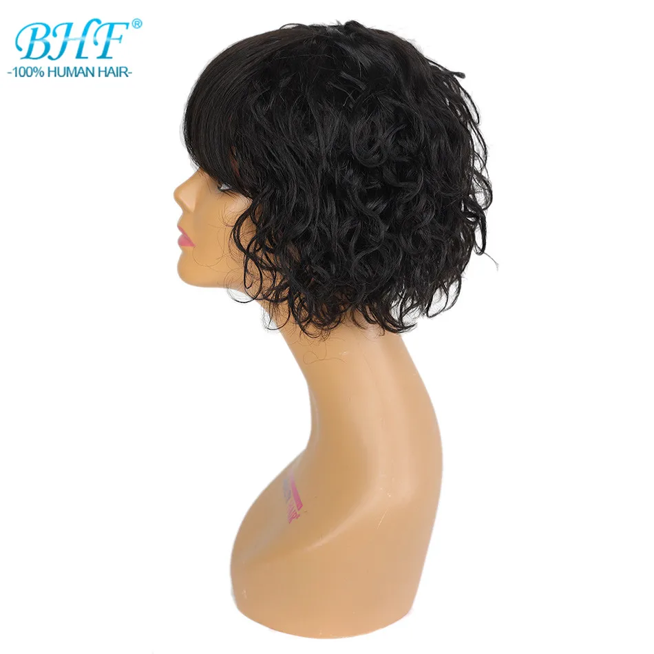 BHF Curly Human Hair Wigs with Bangs Fringe Wig 100% Natural Remy Brazilian Glueless Full Machine Wig