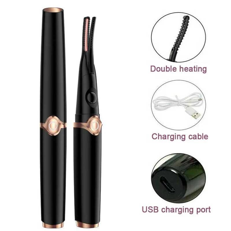 Electric Eyelash Curler Fast Heating Iron Temperature Adjustable Natural Eyelash Roller Make Up Lashes Curl Pen USB Charging_voghion.com