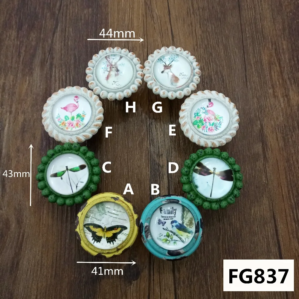 FG837昆虫动物系列复古水晶拉手8款=03木底
