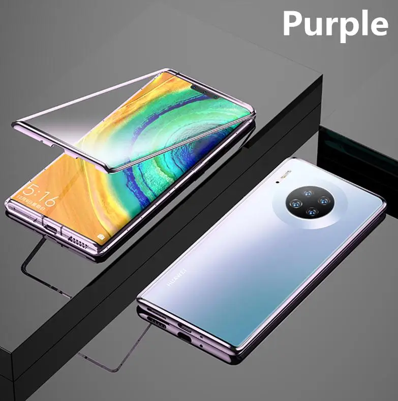Лаванда Для huawei mate 30 pro Чехол на магните спереди+ сзади из закаленного стекла 360 адсорбционный чехол для mate 30 pro - Цвет: Лаванда