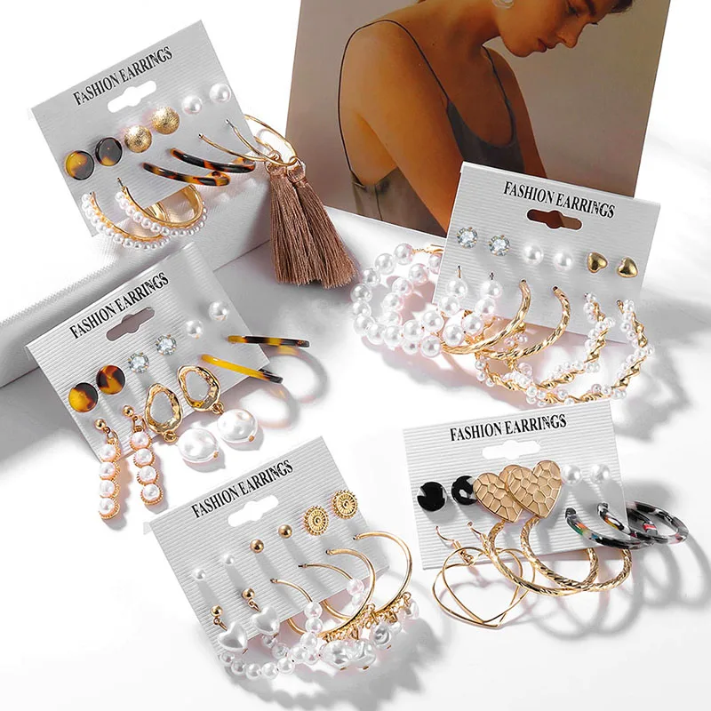 

Fashion Acrylic Shell Earrings Set For Women Bohemian Leopard Tassel Long Stud Earrings 2019 Brincos Geometric DIY Jewelry