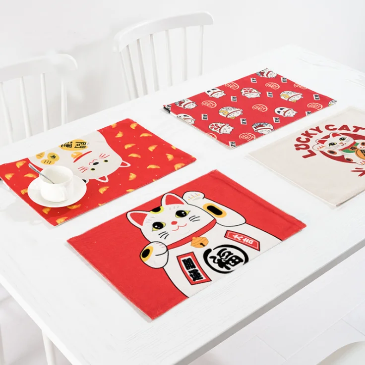 32*42 см японский стиль Lucky Cat детская посуда с рисунком коврик хлопковые льняные квадратные силиконовые коврики коврик для обеденного стола