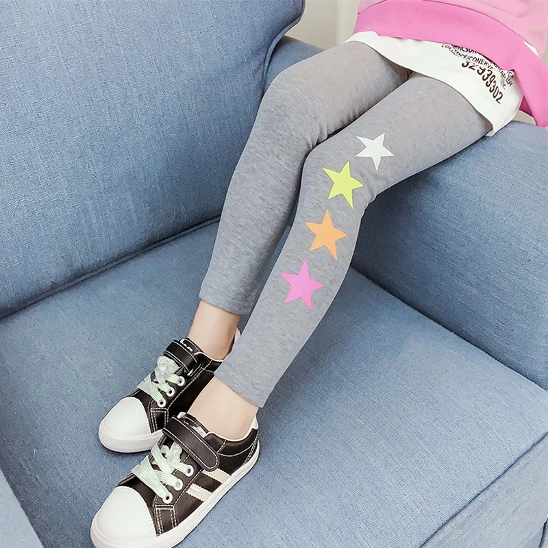 Новые весенне-осенние леггинсы для малышей модные детские штаны с принтом звезд для девочек, От 4 до 12 лет Хлопковые Штаны до щиколотки для маленьких девочек