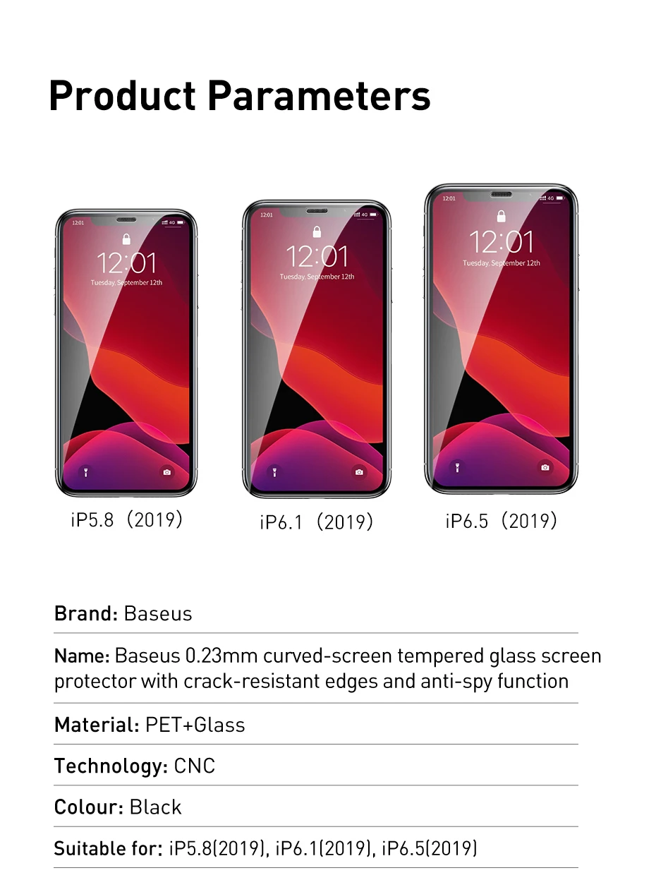 Baseus 0,23 мм ультра-тонкая анти-шпионская Защита экрана для iPhone 11 Pro MAX закаленное стекло полное покрытие пленка чехол для iPhone 11