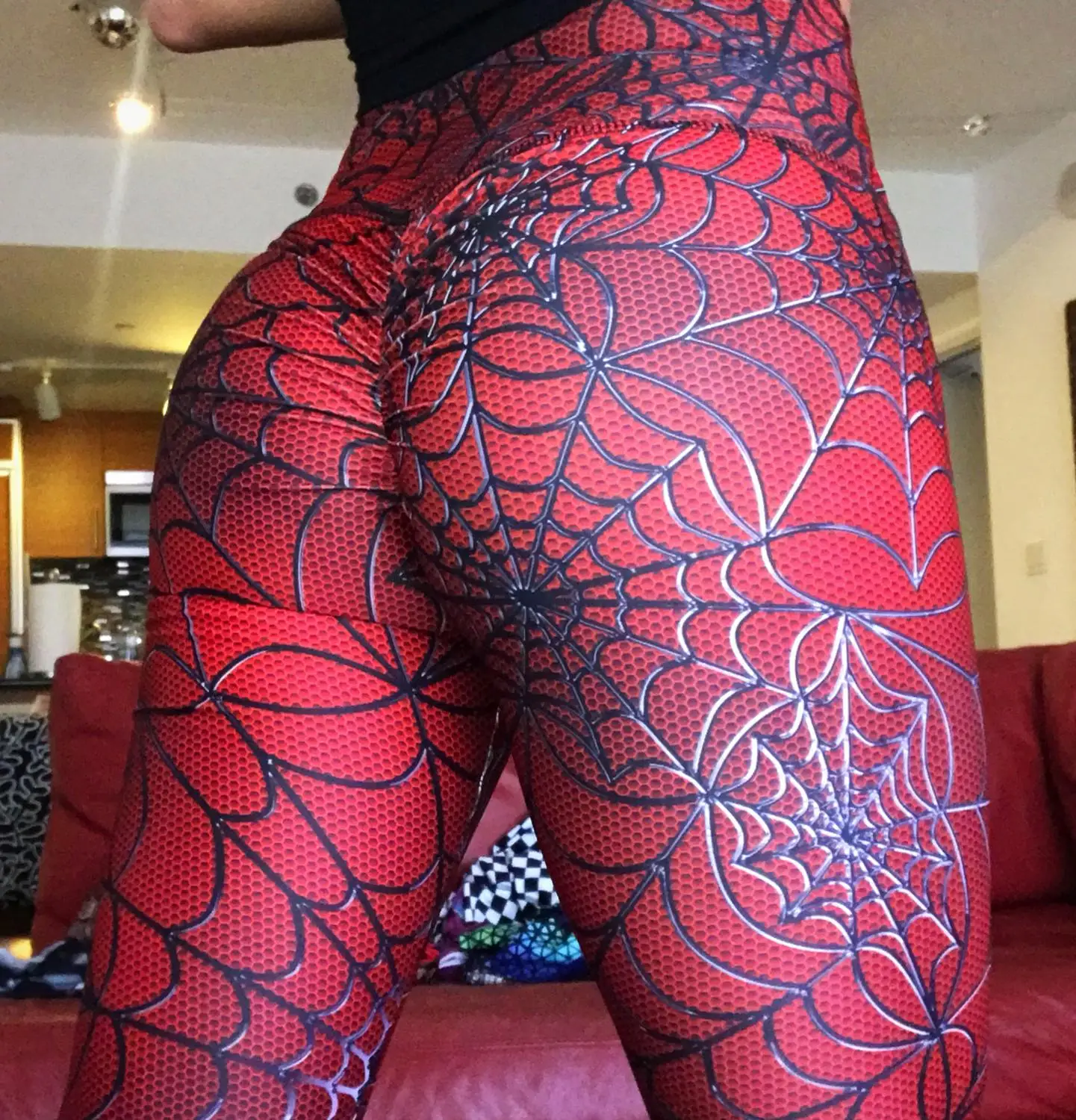 

2019 New Leggings Women Solid Color New Spider Line Printing Leggings Polyester Hip High Waist Casual Slimming Fitness Legging 5