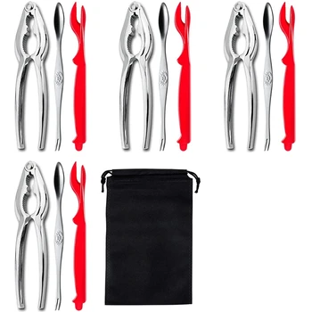 

13 Pieces Crab Leg Crackers Set Including 4 Nut Crackers,4 Lobster Shell Forks,4 Stainless Steel Forks Portable Bag Seafood Tool