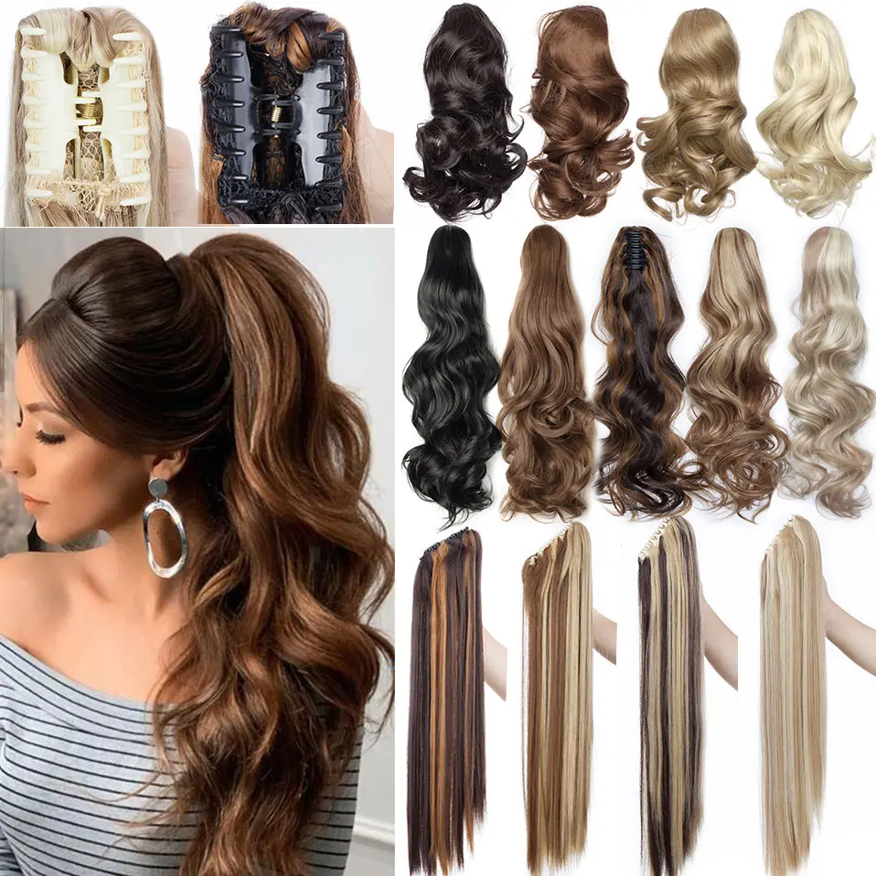 S-noilite Syntheitc Big Grab Ponytail Hair Extension Claw Clip In Ponytail Extension Hair Fake Hairpiece For Women Daily Party