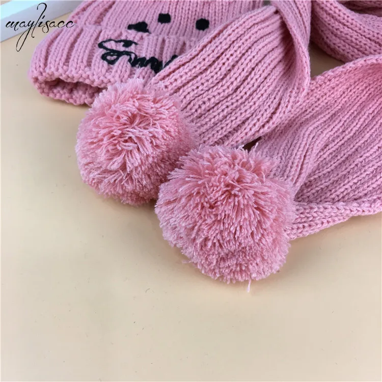 Maylisacc для детей 2-7 лет, вязаная детская шапка; воротник с круглым вырезом осенне-зимние 2 предмета в комплекте мячик-смайлик акриловый шарф куртка из искусственной кожи для мальчиков и девочек