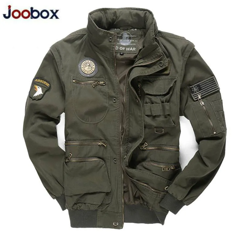

New Military Men's 101 Flight Jacket Removable Sleeve Male Hooded Bomber Jacket Men Multi-pocketed Tooling Jacket Coat 4XL 2019