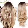 AISI BEAUTY Ombre Long Blonde Brown Wavy Wigs For Women Synthetic Black Gray Red Female Daily Party Heat Resistant False Hair 1