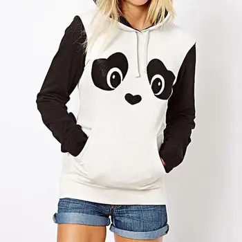 

Sweatshirt Women Panda Print Long Sleeve Heaps Collar Hoodies Hooded Pullover Sweatshirt