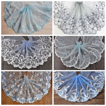 

Lace Trim 10 Meters BlueTulle Gauze Mesh Embroidered Fabric Ribbon Clothes Dress Sew Material 16cm-21cm wide S5C221