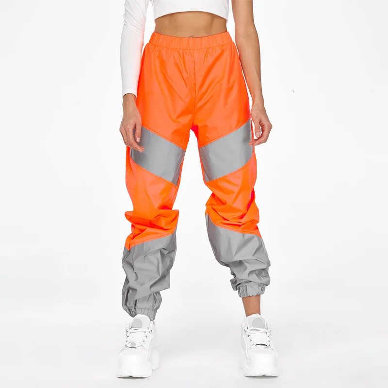 Reflective Loose Harem Women Fashion Pink Patchwork Sweatpants Hip Hop Pants Harajuku Female Loose Dancing Trousers Plus Size