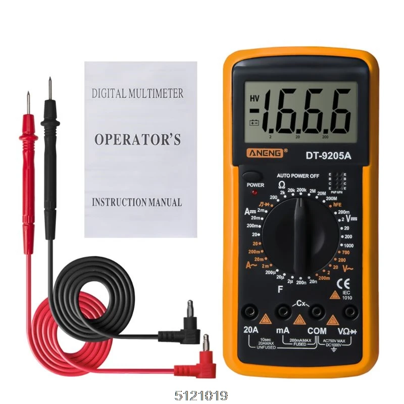 9FF100565-Y DT9205A Цифровой мультиметр hFE AC DC триодное сопротивление диода Amp электрический тестер - Цвет: 9FF100565-Y