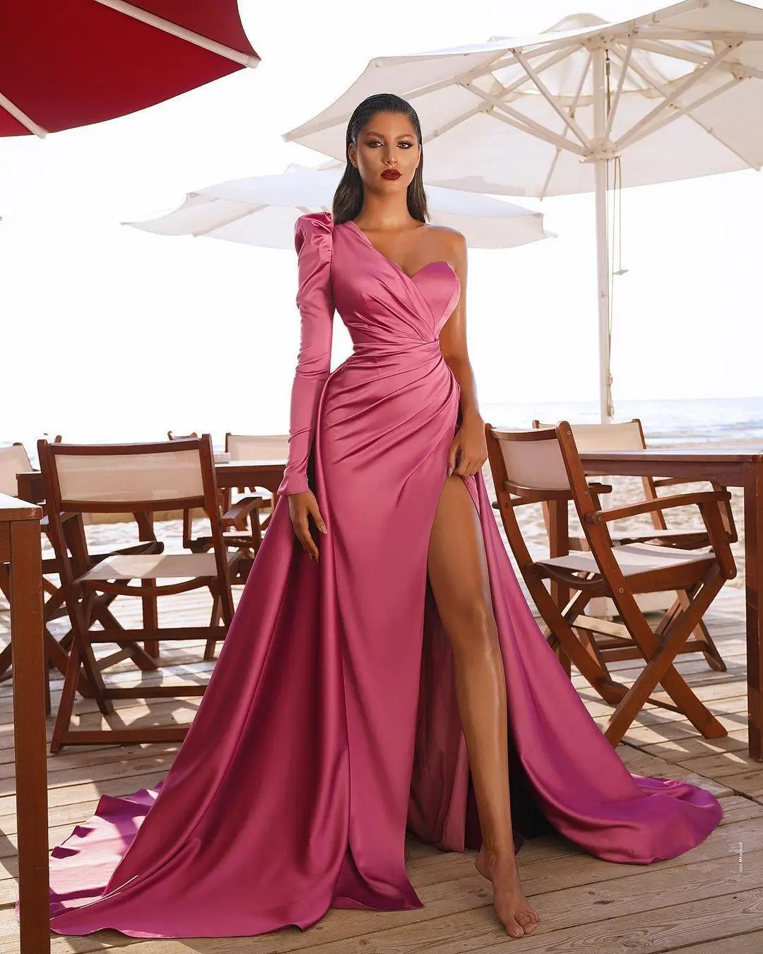 Pink Prom Dresses Mermaid Side Split 