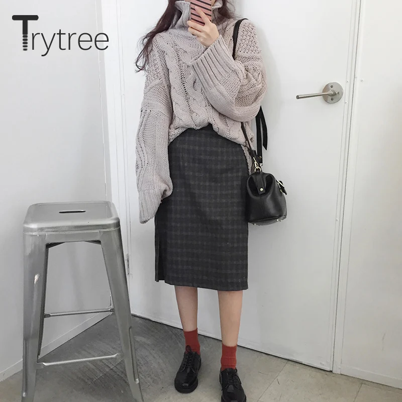 Trytree Осень Зима Женский Повседневный свитер водолазка однотонный компьютерный вязаный модный Свободный Универсальный стильный толстый свитер