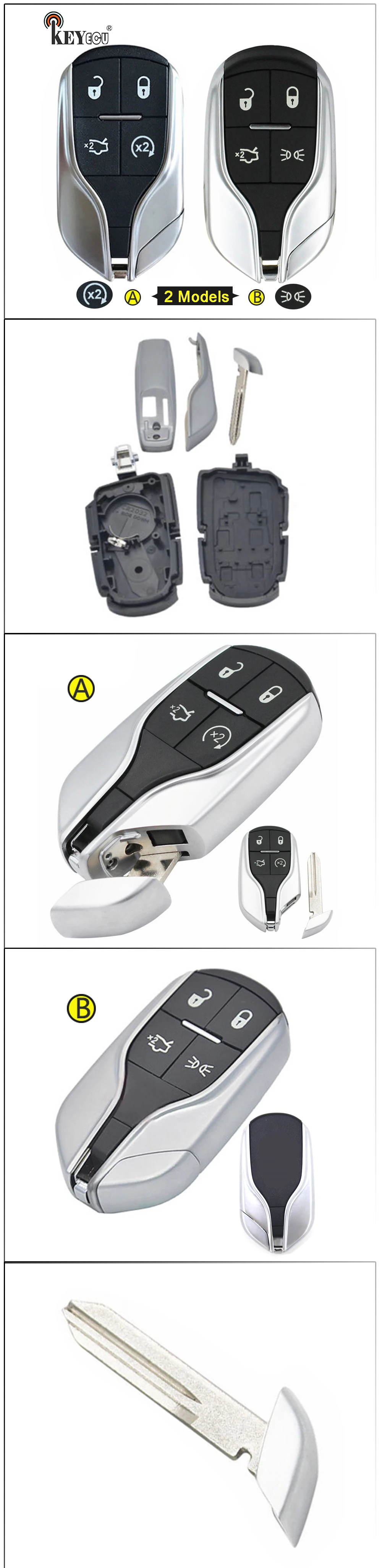 Keyforkess per Maserati Ghibli Quattroporte FCC ID: M3N-7393490 di Ricambio 4 Pulsante Smart Chiave A Distanza Dell'automobile Borsette Caso Fob - H3ff8f37944fc4da09c312bbfebcc2378p