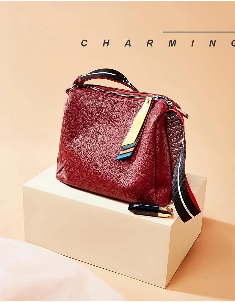 SUNNY SHOP сумка из натуральной кожи модная дизайнерская сумка на плечо женская сумка из коровьей кожи мягкая кожаная сумка-мессенджер большая заклепка
