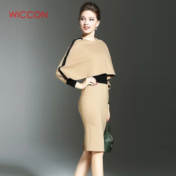 

Fashion Elegant Women Dress Suit OL Work Office Lady Formal Business Wear Bodycon Slim Vintage Cape Coat Two Piece Set Outfit
