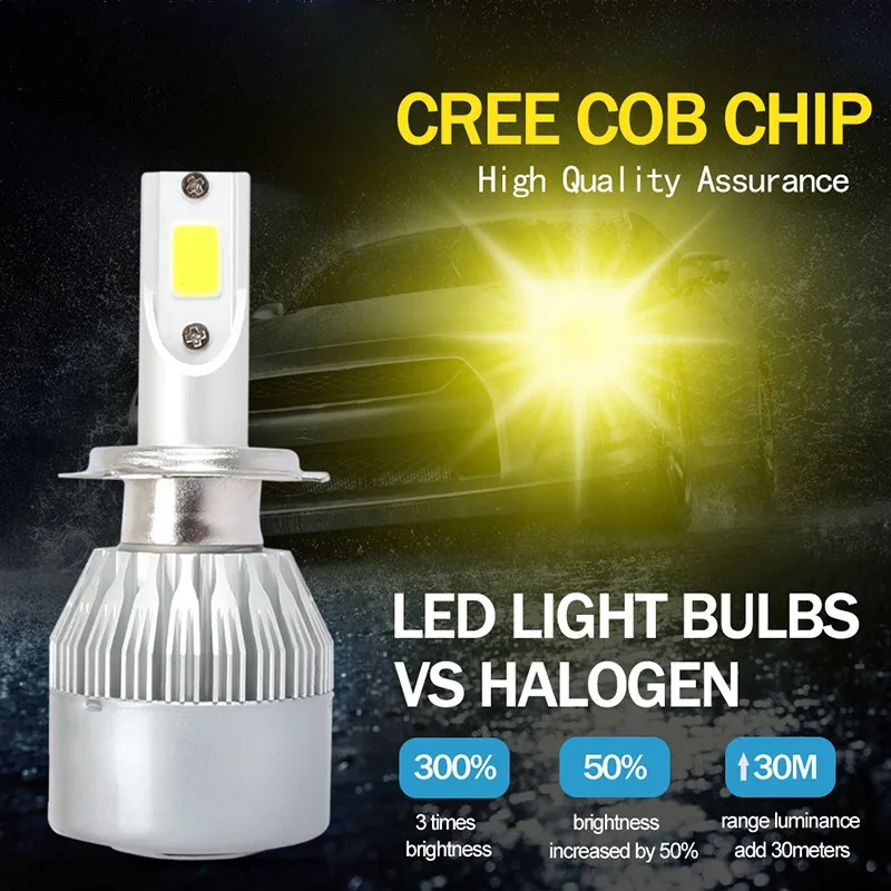 Цельнокроеное платье COB автомобилей головной светильник лампа светодиодный C6 H1 H3 H7 9005 9006 3000K 4000LM 36 Вт авиация Алюминий яркий золотой желтый светильник C6 светодиодный