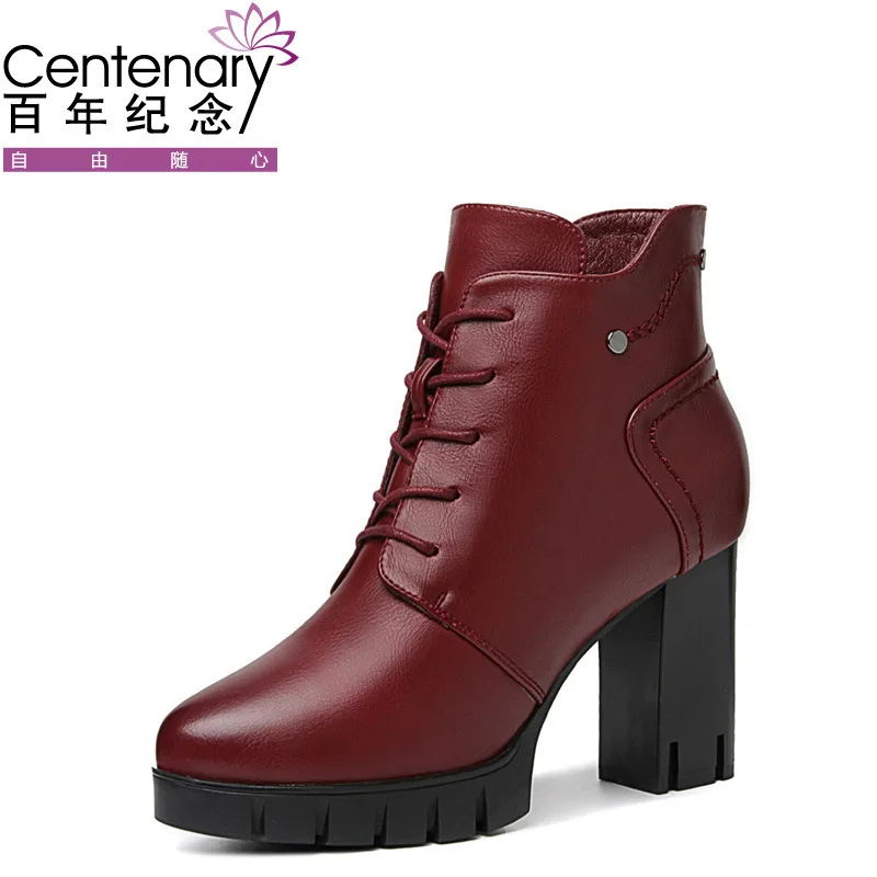 

Centennial round-Toe Martin Boots Fashion WOMEN'S Boots Chunky Heel Boots 2018 Autumn And Winter New Style High-heeled Boots wit