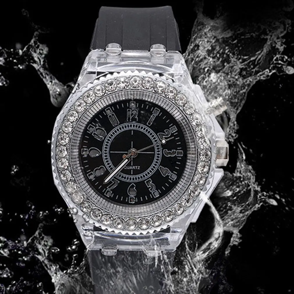Hot Quartz Watches Luminescent Personality Rhinestone Led Silicone Fashion Boys And Girls Watch for Dropshipping