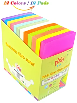 

4A Sticky Notes,3 x 5 Inches,Neon Assorted,12 Colors,Self-Stick Notes,100 Sheets/Pad,12 Pads/Pack,4A 30512