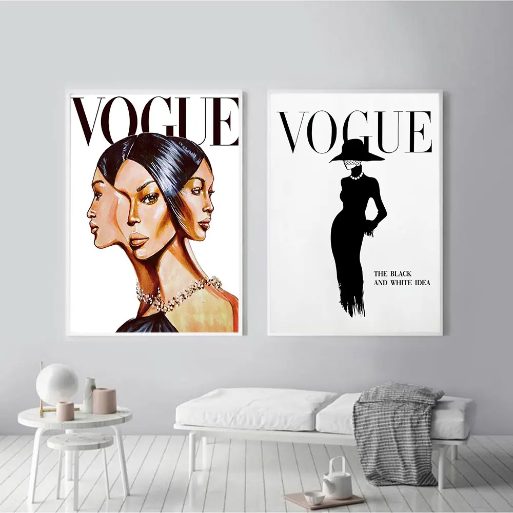 

Vogue Woman Poster and Prints Abstract Nordic Style Painting on The Wall Fashion Quote Poster Decor for Home Metal Frame