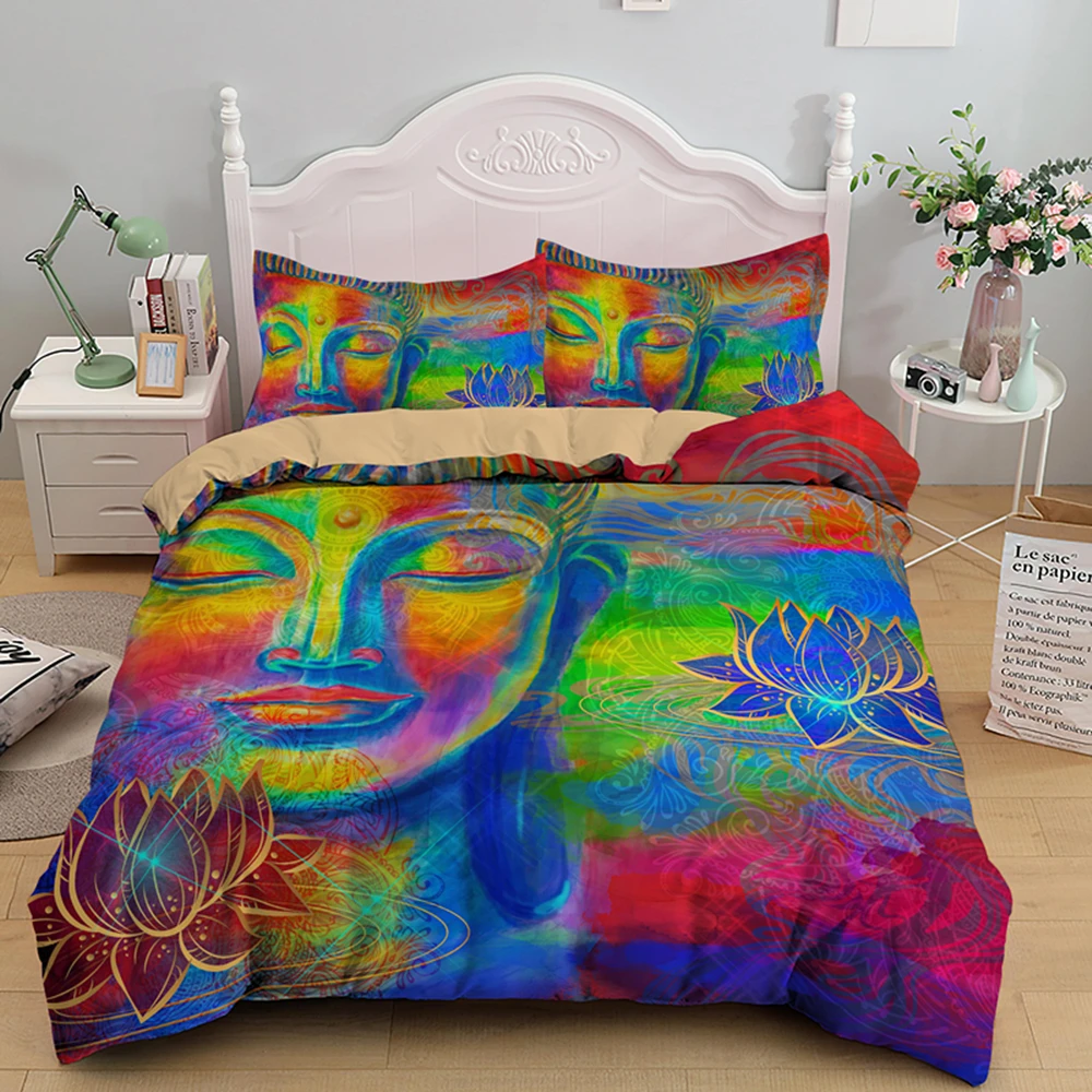 Buddha Bedding Set Queen King 14 Sizes Bedcloth For House Comfort Covers Duvet Cover With Pillowcase 2/3Pcs Luxury Home Textile | Дом и сад
