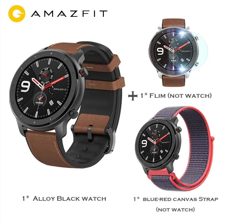 Глобальная версия Amazfit GTR smart watch 47 мм активно-матричные осид, Экран 24 дней работы от аккумулятора gps часы 50ATM водонепроницаемый плавательный черный Цвет - Цвет: Black add canvas