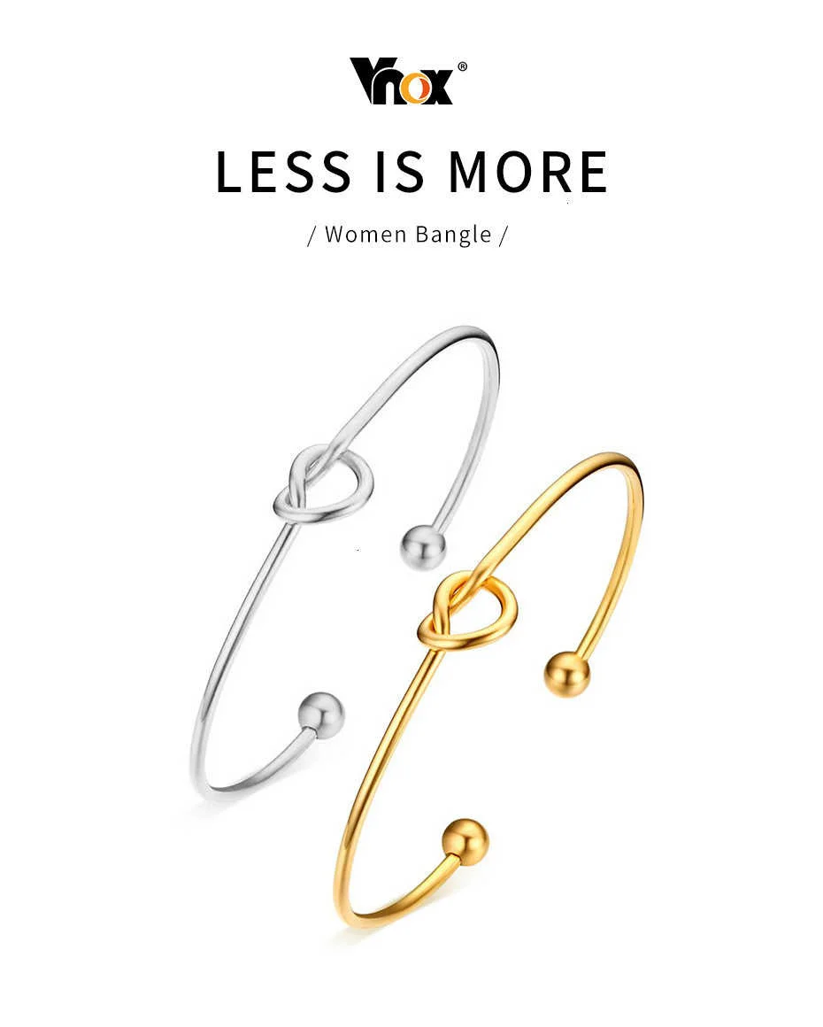 Vnox Elegante Damen-Armbänder aus Edelstahl mit gebundenem Knoten, Armreifen, Edelstahl, Geschenke für Sie – Detail 1