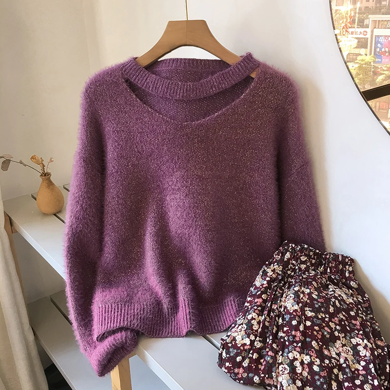 

Hollow out Women's Sweaters Long Sleeve Oversize Jumper harajuku Tops Blouses Ladies Jerseys Winter Knitted Korea Women Clothes