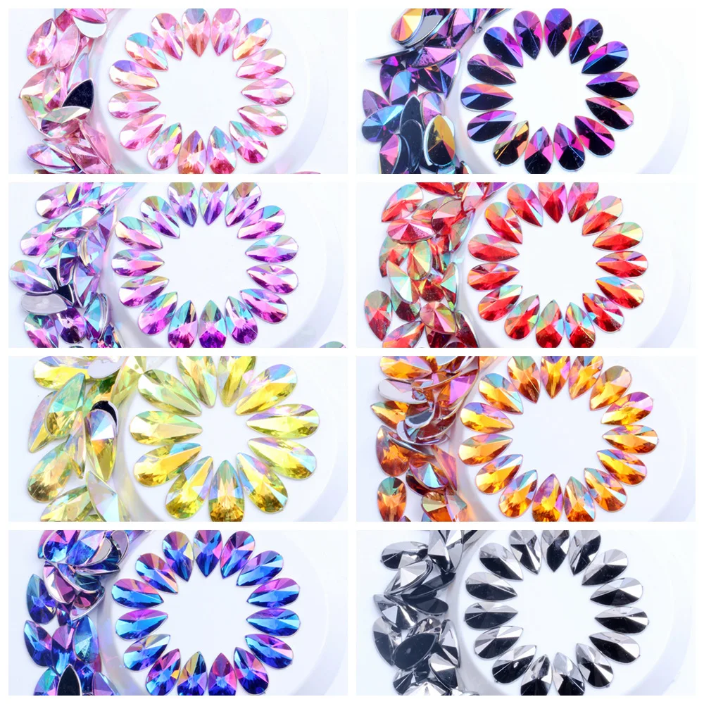 

9*18mm Water Drop Acrylic Drill Crystal Non Hotfix Flat Back AB Rhinestones Trim Accessories for Nail Art Rhinestones Appliques
