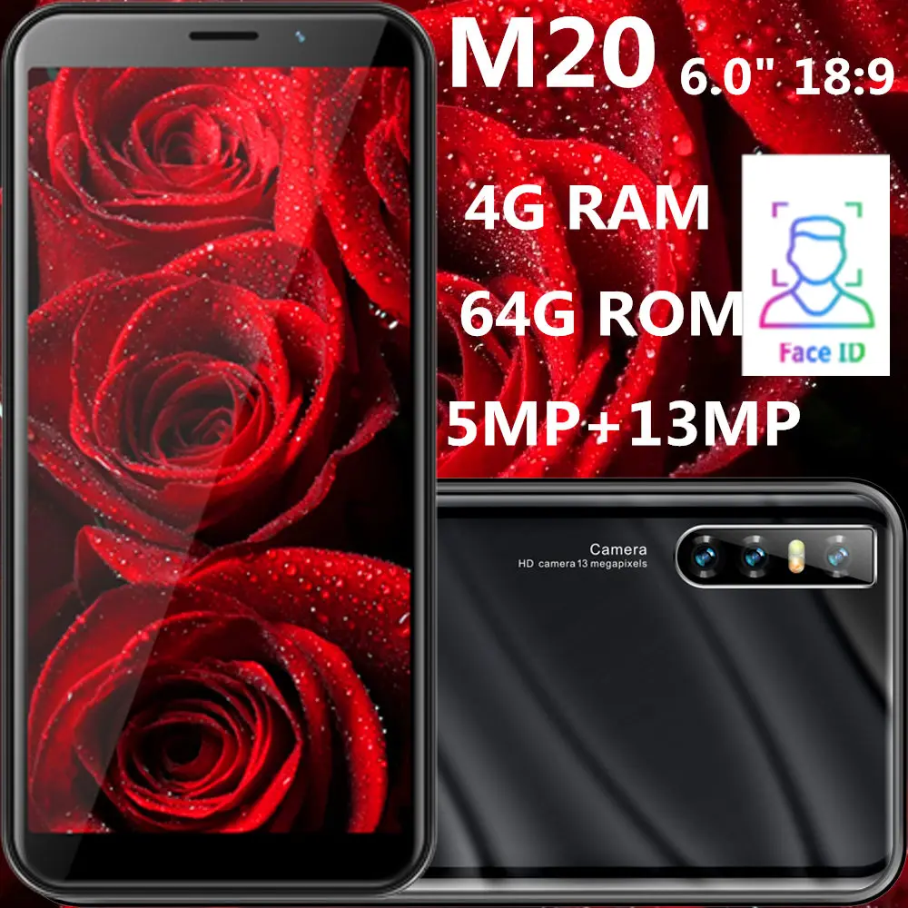 Смартфоны M20, 4 грамма, 64 Гб ПЗУ, камера 13 МП, 6,0 дюймов, ips, четыре ядра, celulars, распознавание лица, разблокированные мобильные телефоны android, две sim-карты, глобальная