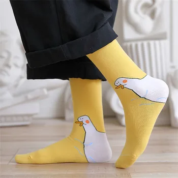 

Spring Autumn Woman Funny Duck Print Cotton Socks Female Streetwear kawaii Cartoon woman calcetines Sock happy white Breathable