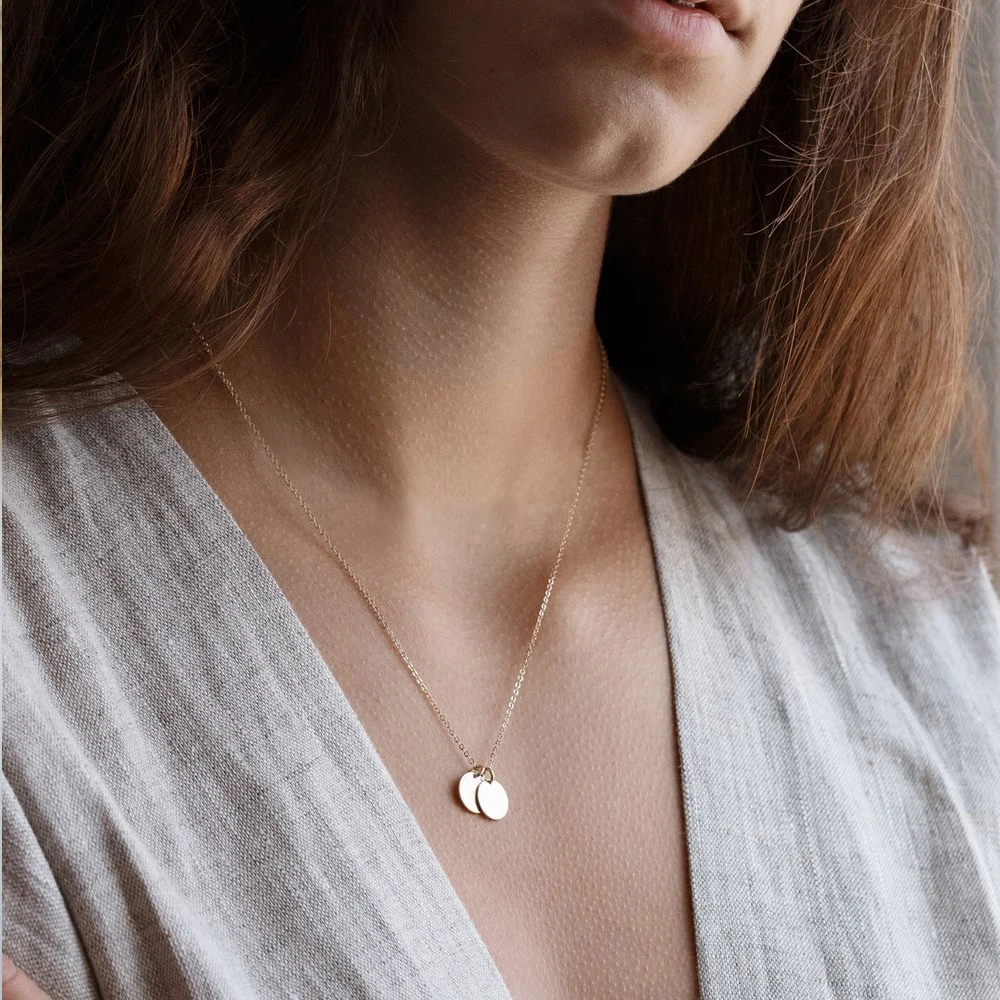 EManco 9mm 세련된 라운드 펜던트 코인 목걸이 스테인레스 스틸 링크 체인 골드 컬러 부드러운 디스크 여성 쥬얼리 남성 독특한