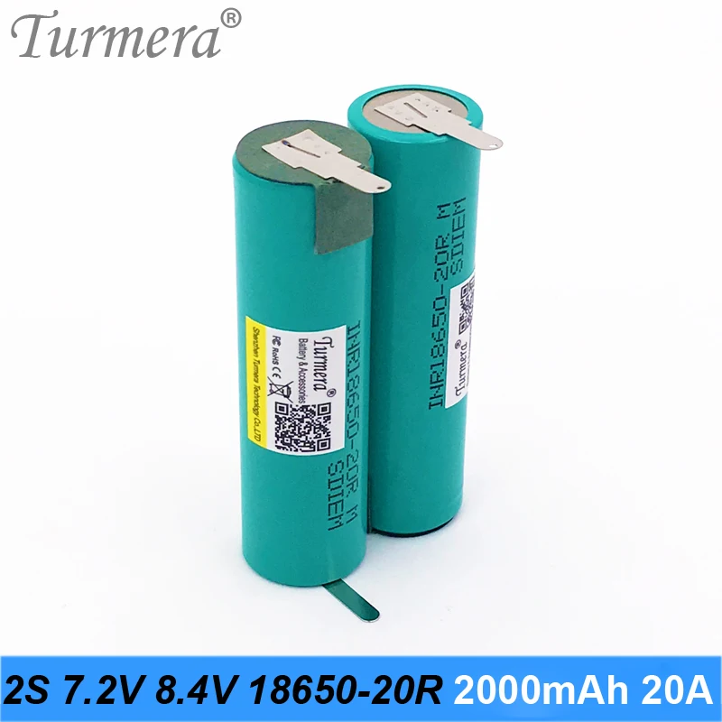 Turmera 2S 7.2V 8.4V INR18650-20RM 2000mAh 20A Battery Soldering Battery for 7.4V Screwdriver Shrika and Vacuum Cleaner Battery 04