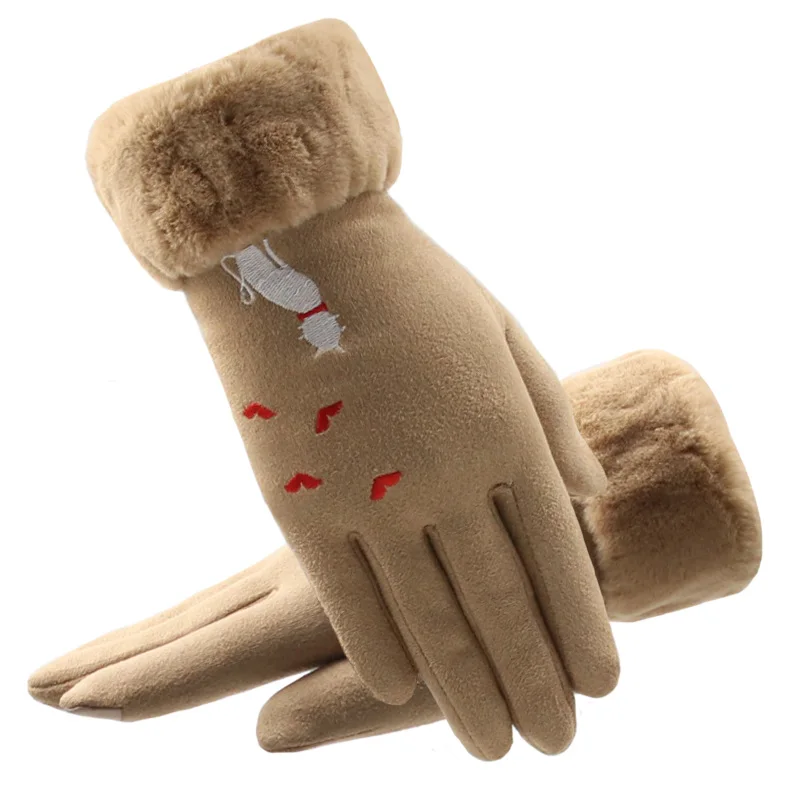 

2019 New Winter Women Gloves Solid Cashmere Warm Touch Screen Mittens Embroidery Cute Cat Fashion Windproof Outdoor Gloves