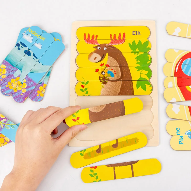 

Wooden creative ice cream bar puzzle children's educational cartoon traffic animal story double-sided cognitive jigsaw