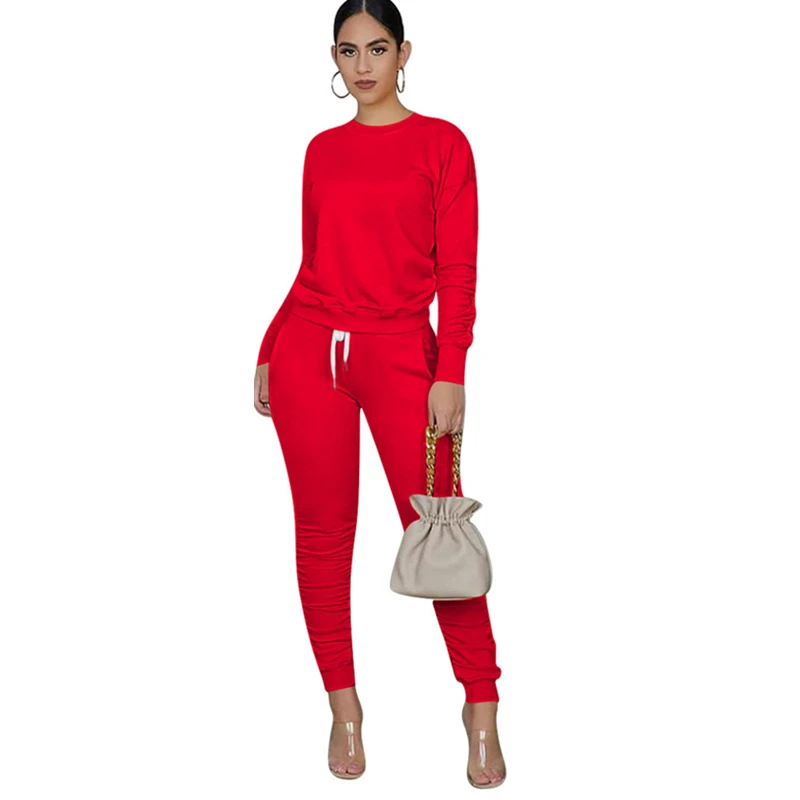 

New Arrival Solid Color Sweatpants Two Piece Set with Pockets