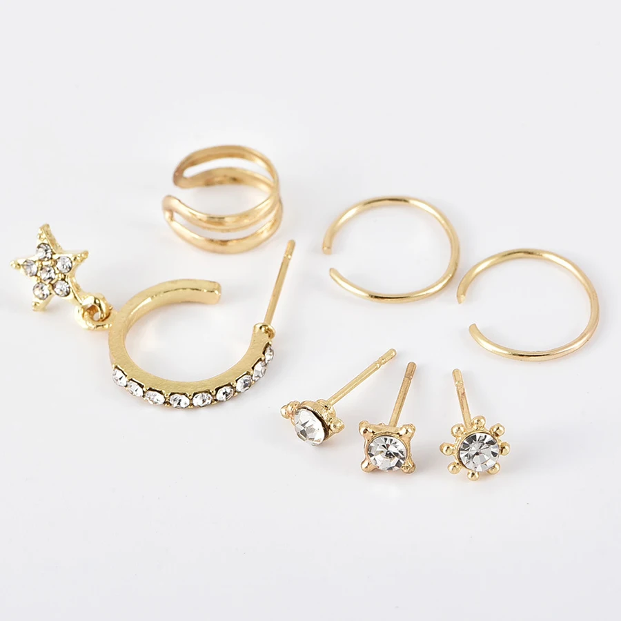 Starbeauty, 8 шт., кристалл, звезда, шпилька, пирсинг для ушей, Orelha Helix, трагус, пирсинг, Oreja, поддельные пирсинг, кольцо для носа, манжета, поддельные серьги, набор