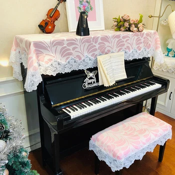 

Simple Light Green Piano Cover Towel Music Stool Set Piano Dustproof Half Cover American Fabric Covering Cloth