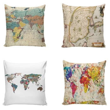 

World Map Home Pillowcase Coffee Shop Office Seat Waist Cushion Cover Living Room Sofa Pillow