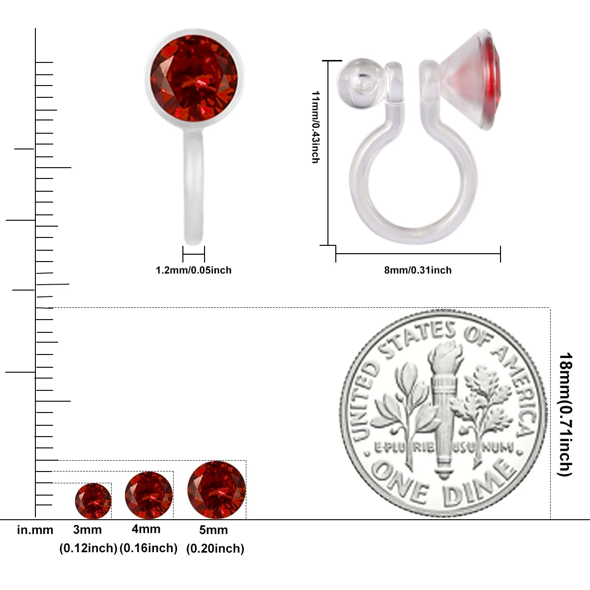 12 Pairs Plastic invisible Clip On Earrings for Sensitive Ears,Birthstone Cubic Zirconia Earring Sets  Non Pierced Ear for girls 3