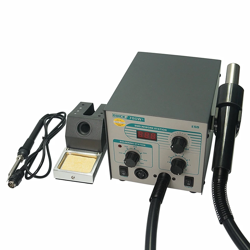 US $124.80 QUICK 706W Digital Display Hot Air Gun Soldering Iron Antistatic Temperature Leadfree Rework Station 2 In 1 with 3 Nozzles