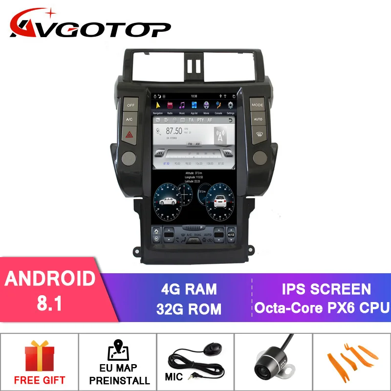 AVGOTOP Android 8,1 Tesla автомобильный Радио мультимедийный плеер для TOYOYA PRADO 2010-2013 6 ядер+ 4G+ 32G ips экран