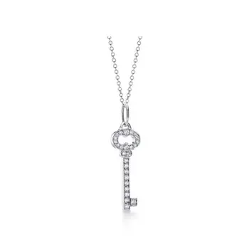 

XL TFB Original 925 Sterling Silver Key Collection Silver Necklace with Logo Women's Jewelry Gift Free Shipping.