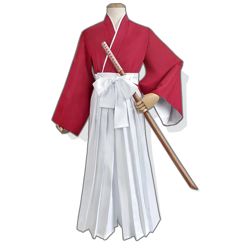 Himura Kenshin Cosplay Costume Rurouni Kenshin Cosplay Wig Men and Women In Kendo Suits Halloween Kimono Full Set0 (2)