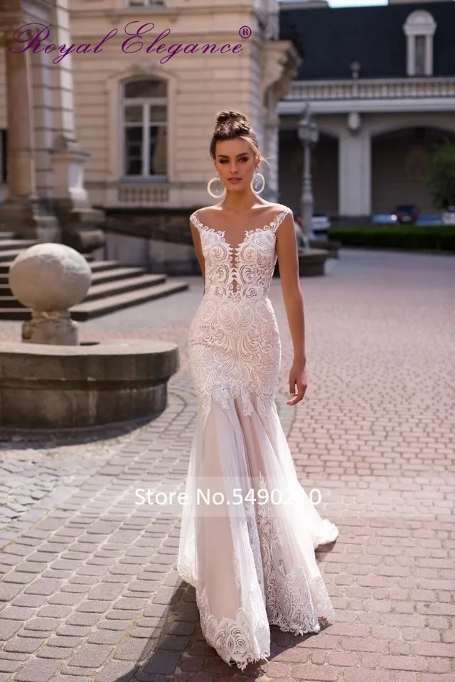 Королевская элегантность vestidos novias Роскошные кружевные аппликации Русалка свадебное платье с накидкой
